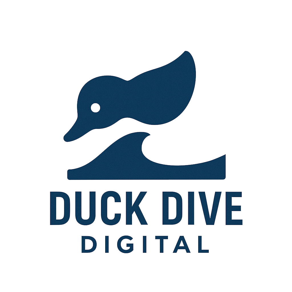 a cartoon duck diving into a wave